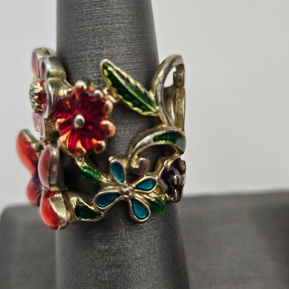 Vintage flower, butterfly and rhinestone ring - Picture 4 of 12